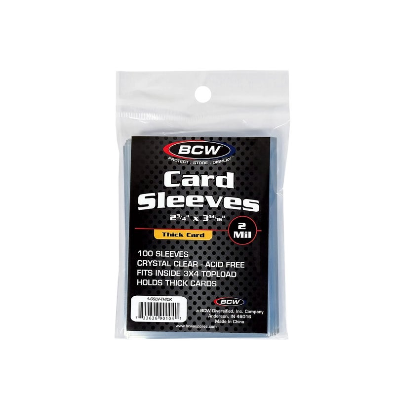 BCW Thick Card Sleeves - 100 Pack | Crystal Clear Polypropylene Protective Sleeves for Collectible Cards | Card Protector Sleeves Holds Trading Cards Up to 240pt | Fits Thick-Card Topload Holders - Image 1